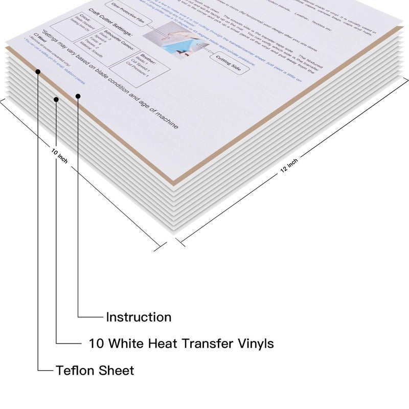 JANDJPACKAGING White Heat Transfer Vinyl HTV Bundle 10"x12"- 10 Pack of Premium White HTV Sheets - Iron On Vinyl for T-Shirt Best HTV Vinyl for Silhouette Cameo,Cricut - Image 2